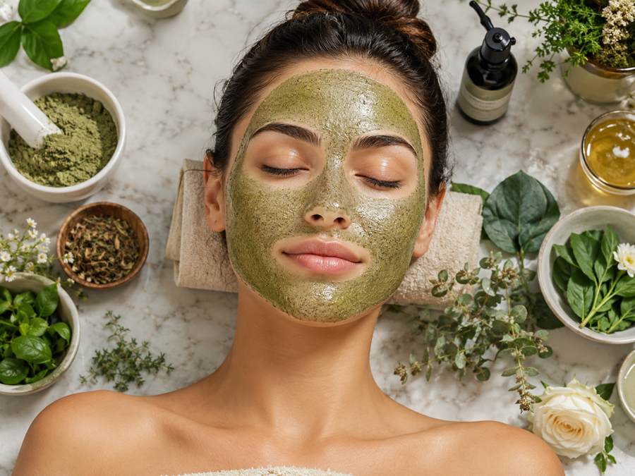 Botanical herbal skincare facial treatment